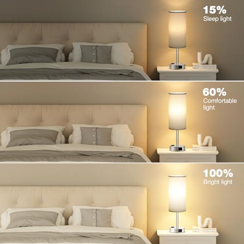 Grey Bedside Lamp for Bedroom (Grey - Silver / 14")
