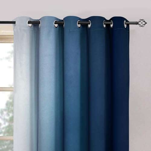 Ombre Curtains Blue and Greyish White for Living Room (62"W x 84"L (Pack of 2) / Blue)