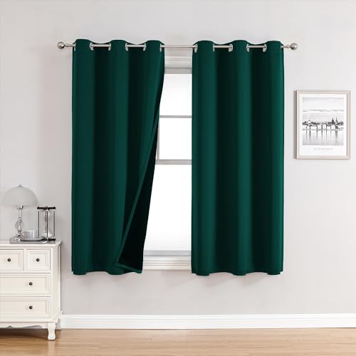 100% Blackout Curtains for Bedroom 54 Inches Long 2 Panels Set (42"W x 54"L (Pack of 2) / Forest Green)