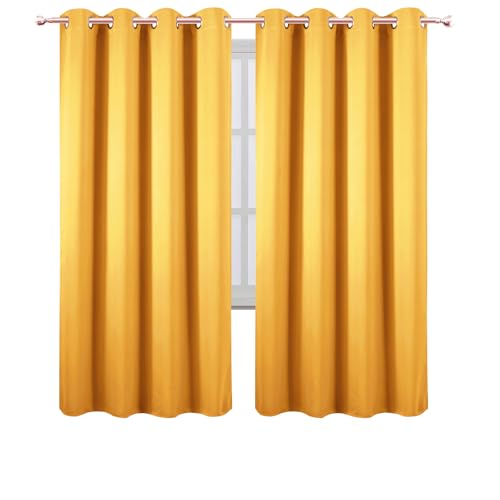 Blackout Curtains 66 x 72 Inch Long Yellow Curtains Set of 2 Panels Room Darkening Curtains for Bedroom and Living Room (Yellow / 66"W x 72"L (Pack of 2))