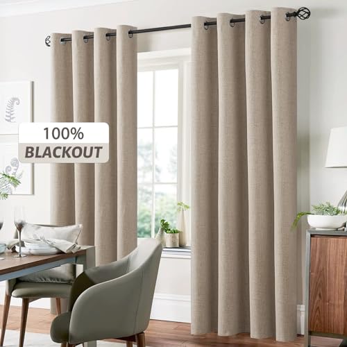 Natural Linen Textured Curtains 63 Inches Long for Living Room (Linen Natural / 52"W x 63"L (Pack of 2))