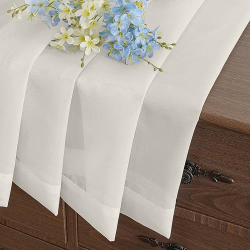 Ivory Small Sheer Curtains Tier 24 Inches Length 2 Pieces (42"W x 24"L (Pack of 2) / Ivory)