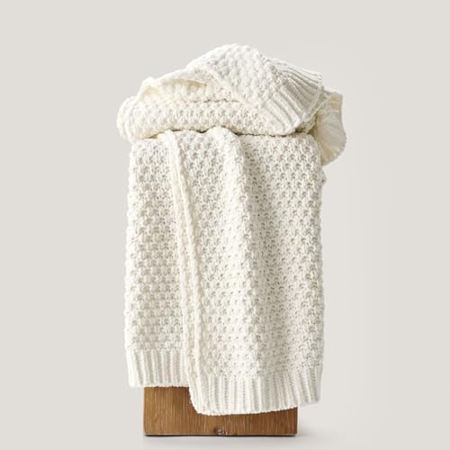 HOME Chunky Chenille Knit Throw Blanket (Bright White / 60" X 80")