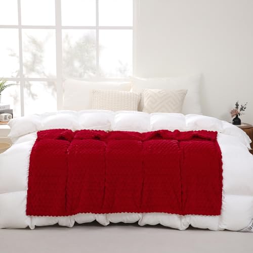 Red Throw Blanket 50"×70" inches Gifts for Mom Fuzzy 3D Jacquard Decorative (Red / 50"×70”)