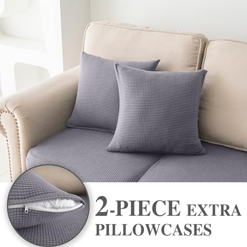 Couch Cushion Covers for Sectional Sofa L Shape Washable Separate Seat Chaise Couch Cover Stretch Sofa Slipcovers with 2 Pcs Pillowcases (Light Grey / Seat Only: 2 Seat + 1 Chaise)