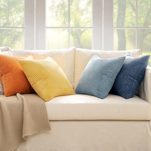 Soft Corduroy Decorative Throw Pillow Covers Blue (18" x 18" (Pack of 4) / Blue-orange)