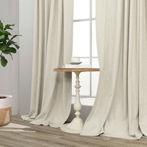 Farmhouse Style 94 Inch Curtains for Living Room Drapes Back Tab Pleated Linen Blackout Earthy Curtain Heat Blocking Black Out Window Treatment Master Bedroom Sunroom 2 Burg Panel 94 Long Length Beige (Linen / 52"W x 94"L (Pack of 2))