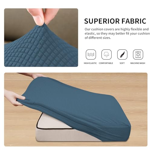 Stretch 4 Pieces Couch Cushion Covers for Sectional Sofa L Shape (3 Seater + 1 Chaise / Bluestone)