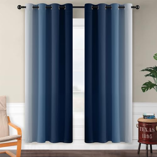 Ombre Blue to Grey White Curtains for Living Room 52Wx72L (52"W x 72"L (Pack of 2) / Blue)