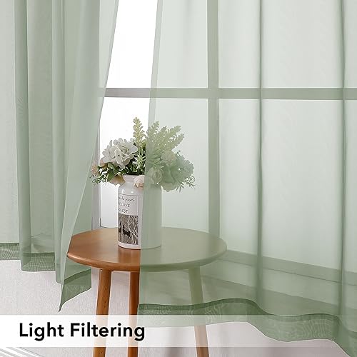 Sage Sheer Curtains 63 Inch Length 2 Panels (Sage Green / 42"W x 63"L (Pack of 2))