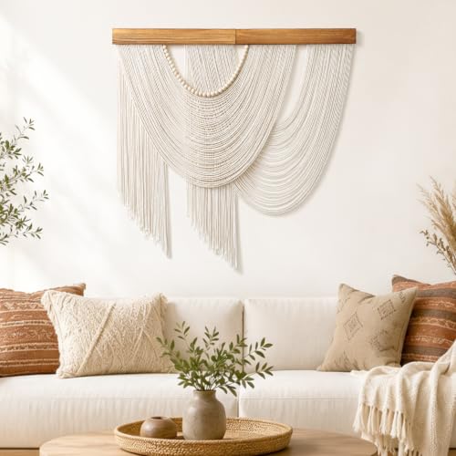 Large Macrame Wall Hanging Boho Tapestry Macrame Wall Art Decor (Beige)