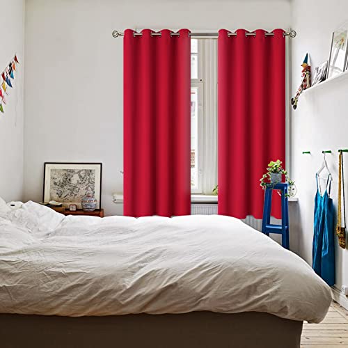 Red Blackout Curtains for Bedroom 72 Inch Long (Red / 52"W x 72"L (Pack of 2))