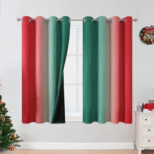 Red and Green Ombre Blackout Curtains 52Wx54L 2 Panels (Green and Red / 52"W x 54"L (Pack of 2))