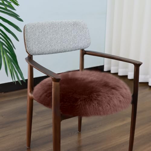 Round Fur Sheepskin Chair Cover Seat Cushion Pad Super Soft Area Rugs for Living Bedroom Sofa (Mocha / Round 16.5" (Pack of 1))