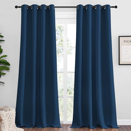 Moroccan Blue Blackout Curtains 96" Long for Office (Moroccan Blue / 55"W x 96"L (Pack of 2))
