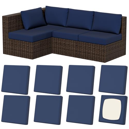 8Pcs Outdoor Cushion Covers (Navy-blue / Square-small + Square)