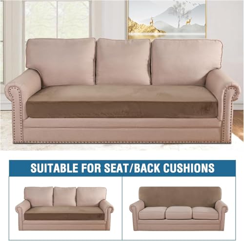 Velvet Stretch Individual Couch Cushion Cover Plush Cushion Slipcover for Loveseat Sofa Cushion Furniture Protector Seat Cushion Sofa Cover (Camel / 1 Cushion Sofa)