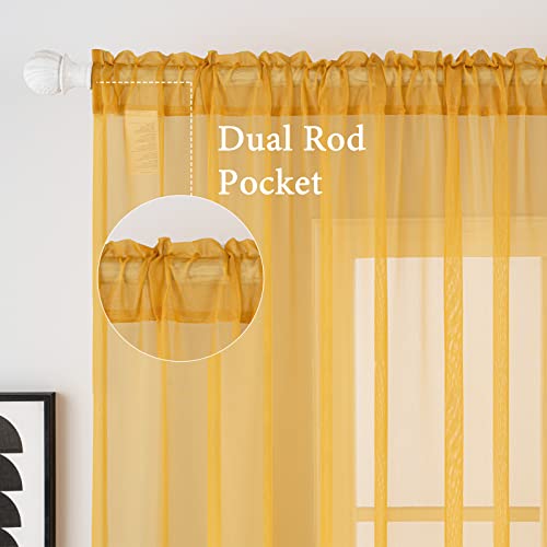 2 Panels Fall Sheer Curtains for Living Room 54X90 Inch Gold (Gold / 54"W x 90"L (Pack of 2))