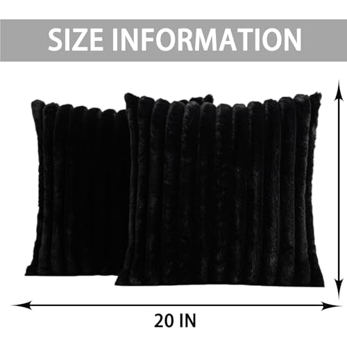 Pack of 2 Faux Fur Christmas Throw Pillow Covers 20x20 Inch (Black / 20" x 20" (Pack of 2))