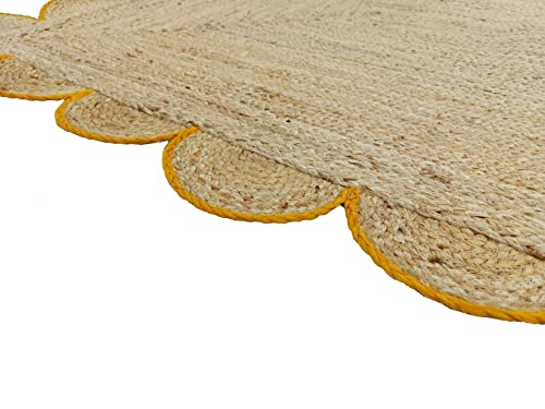 Scalloped Natural Jute Area Rug (6'x9' (Rectangular) / Yellow)