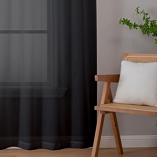 Black Sheer Curtains 96" Long for Living Room Windows (40"W x 96"L (Pack of 2) / Black)