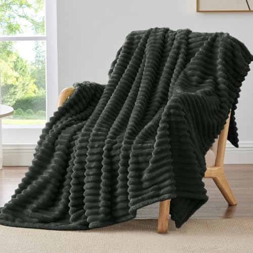 Ribbed Fleece Throw Blanket for Couch (Charcoal Grey / Throw(50"x60"))