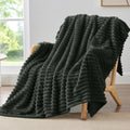 Ribbed Fleece Throw Blanket for Couch (Charcoal Grey / Throw(50"x60"))