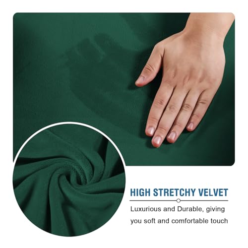 Real Velvet Plush 3 Piece Stretch Sofa Covers Couch Covers for 2 Cushion Couch Sofa Slipcovers Width Up to 90 Inch Feature Thick Soft Stay in Place (2 Cushion Sofa / Green)