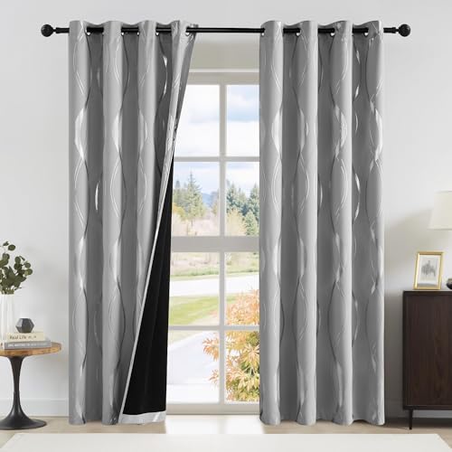 100% Blackout Print Curtains 84 inch Long (100% Blackout - Silver Grey / 52"W x 84"L (Pack of 2))