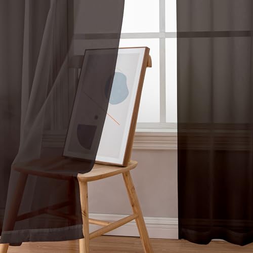 Chocolate Valances 14 Inches Long for Living Room Pocket 2 Panel Light Filtering Sheer Translucent Valence Toppers for Short Window Kitchen Bathroom Bedroom 42x14 Inch Length (Chocolate / 42"W x 14"L (Pack of 2))