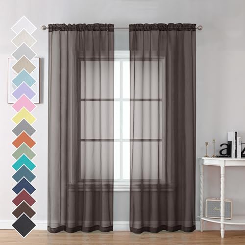 Chocolate Brown Sheer Curtains 84 Inches Long 2 Panels (Chocolate / 42"W x 84"L (Pack of 2))