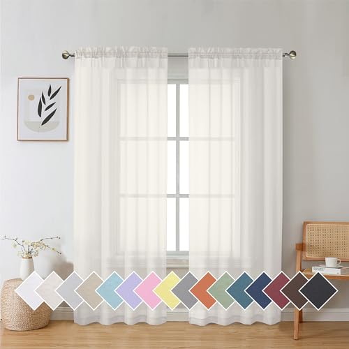 Beautiful Sheer Curtains for Living Room (40"W x 72"L (Pack of 2) / Ivory)