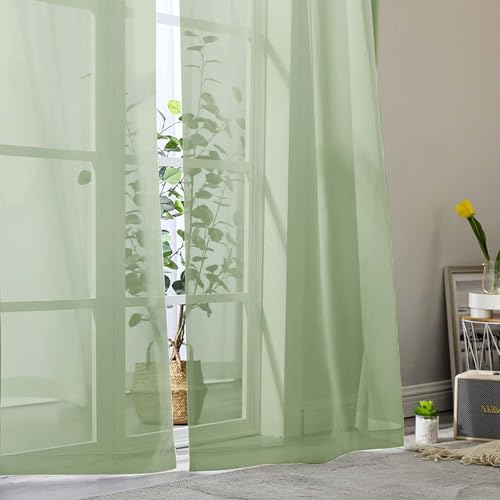 Light Green Sheer Curtains 63 Inch Length 2 Panels Set for Living Room Bedroom (Light Green / 42"W x 63"L (Pack of 2))