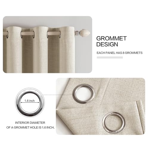 100% Blackout Linen Curtains for Bedroom 52x96 Inches Stone (Stone / 52"W x 96"L (Pack of 2))