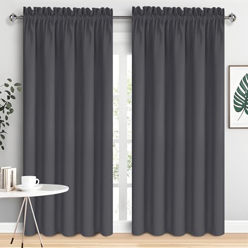Wide Blackout Curtains for Bedroom 70 x 84 Inch Long Dark Grey (Dark Grey / 70"W x 84"L (Pack of 2))