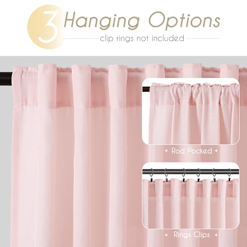 Pink Linen Curtains 84 Inch Length 2 Panels Set for Living Room Light Filtering Semi Sheer Curtains Cherry Blossom Pink Decor Modern Elegant Back Tap Drapes Nersury Bedroom 52ﾗ84 Inch (Pink / 52"W x 84"L (Pack of 2))