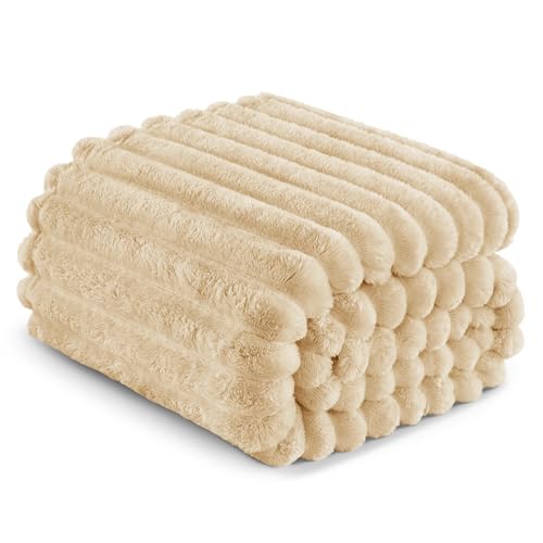 Striped King Size Fleece Blanket for Bed (Beige / King ( 90x104 IN ))