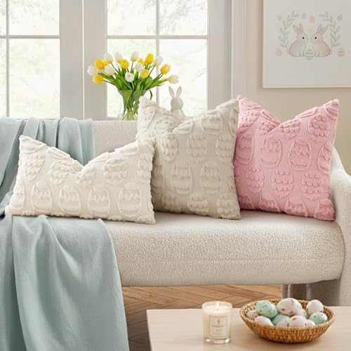 Beige Faux Fur Egg Throw Pillow Covers 20x20 Set of 2 (20" x 20" (Pack of 2) / Eggs Beige)