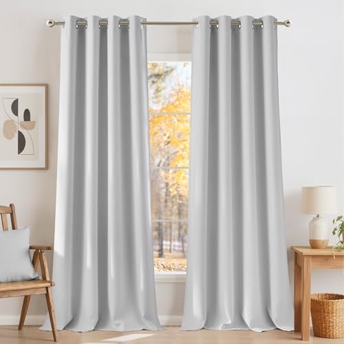 Faux Linen Greyish White Blackout Curtains 84 inches Long for Living Room (Linen Greyish White / 52"W x 84"L (Pack of 2))