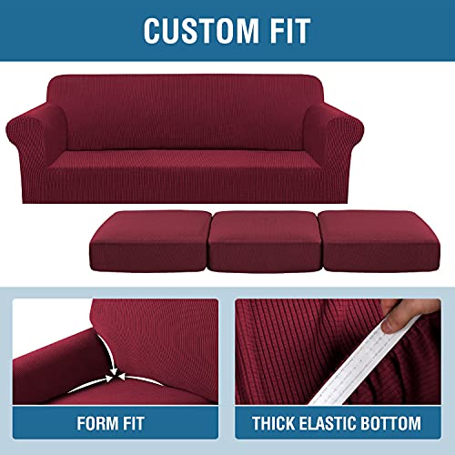 4 Piece Stretch Sofa Covers for 3 Cushion Couch Covers for Living Room Furniture Slipcovers (X-Large / Burgundy)