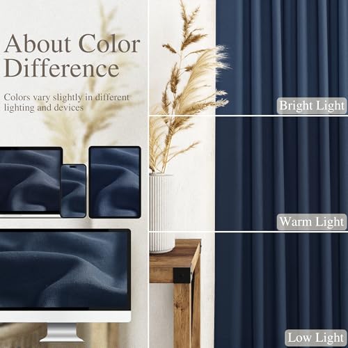 Denim Blue Linen Curtains 90 Inch Long 2 Panels Set for Bedroom Living Room Denim Blue Linen Textured Window Drapes Semi Sheer Light Filtering Rod Pocket Back Tab Farmhouse Curtain 52x90 (52"W x 90"L (Pack of 2) / Denim Blue)