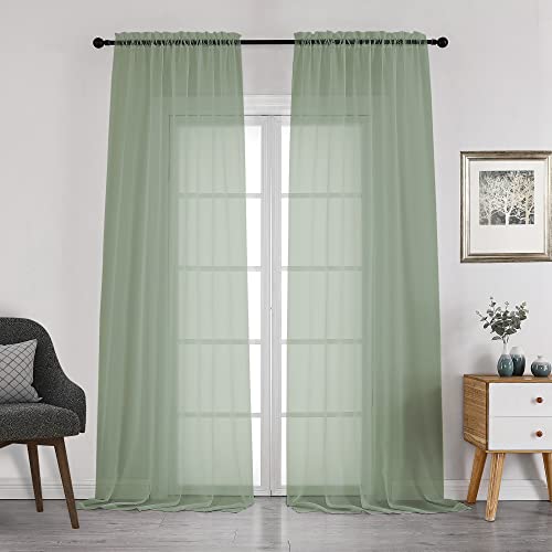 Sage Green Sheer Curtains 108 Inches Long (Sage Green / 42"W x 108"L (Pack of 2))