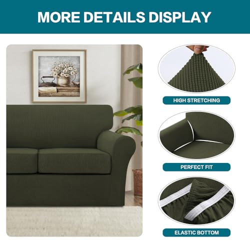 4 Piece Sofa Covers for 3 Cushion Couch Sofa Slipcover Soft Couch Cover for Dogs (Sofa (3 Cushion) / Olive)