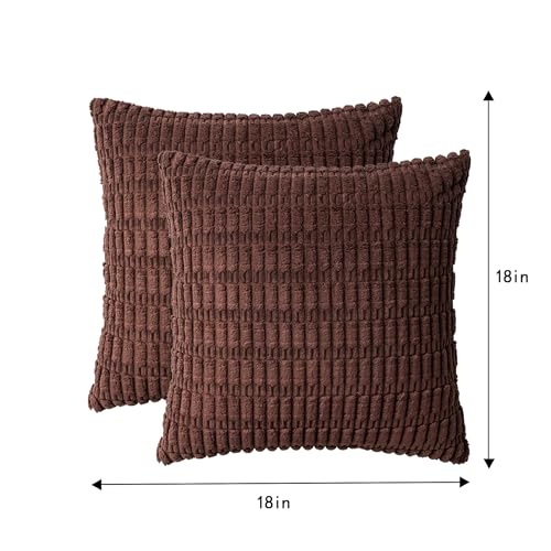 Pack of 2 Corduroy Decorative Throw Pillow Covers 18x18 Inch (Dark Brown / 18" x 18" (Pack of 2))