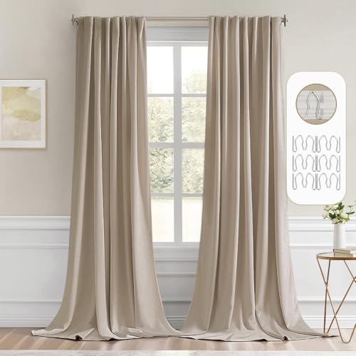 Taupe Back Tab Blackout Curtains 52x96 Inch Long 2 Panels Set (Taupe / 52"W x 96"L (Pack of 2))