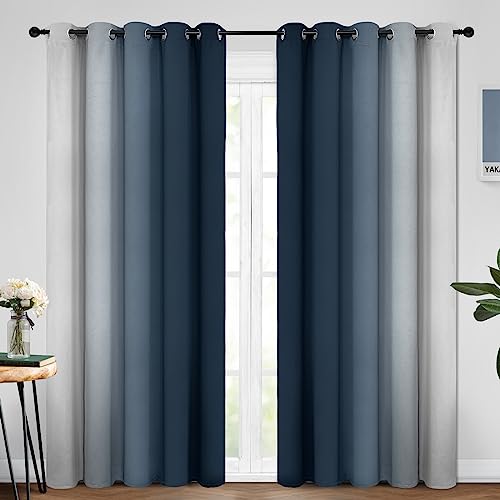 Ombre Curtains Navy Blue and Greyish White for Living Room (62"W x 84"L (Pack of 2) / Navy Blue)