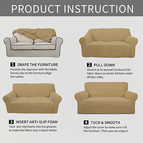 Stretch Loveseat Couch Covers Washable Golden (Medium Loveseat / Golden)
