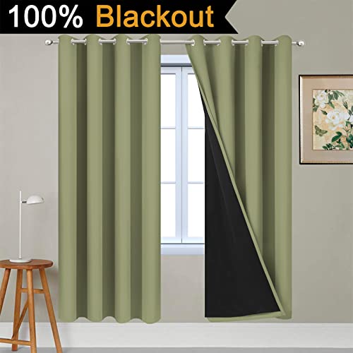 Sage Blackout Curtains 72 Inches Long for Bedroom 52" Wide 2 Panel (52"W x 72"L (Pack of 2) / Sage Green)
