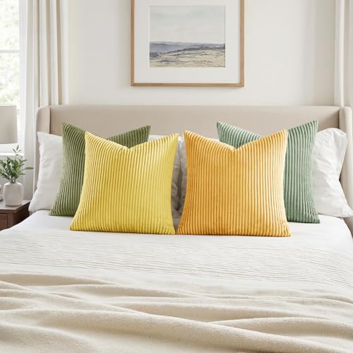 Soft Corduroy Decorative Throw Pillow Covers Yellow Green 18x18 (18" x 18" (Pack of 4) / Orange Yellow)