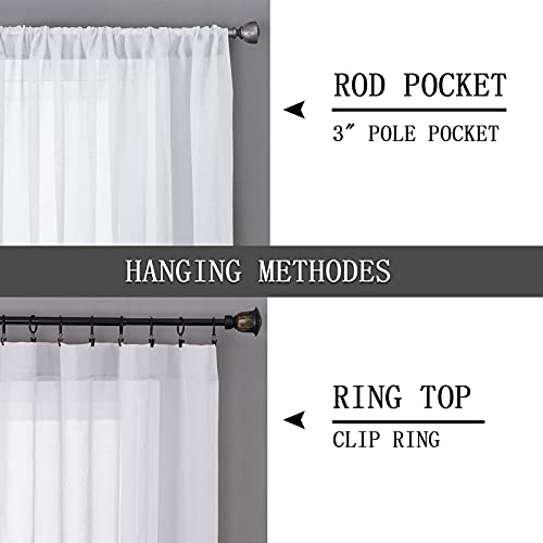 Short Sheer Curtain Linen Textured Bedroom Curtains Sheer Light Filtering Rod Pocket Voile Curtain for Living Room (54"W x 54"L (Pack of 2) / White)